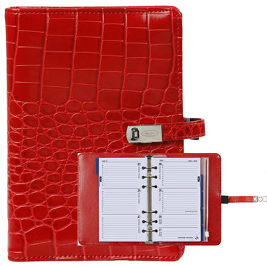 1111-11 Refillable Personal 6 Ring Binder Planner Croco Red